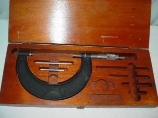 3 Pc.  Brown & Sharpe Micrometer 0 - 4 Wood Box - Large Micrometer - Vintage