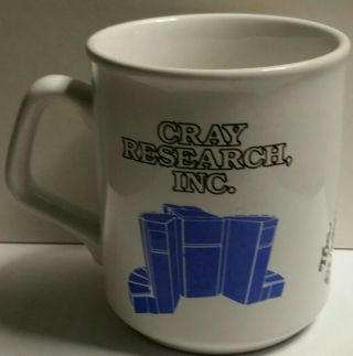 Vintage Cray Research Inc.  Coffee Mug Cup White W/ Black Letters & Blue Computer