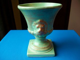Vintage Hull Art Pottery Lion Head Pedestal Planter Vase 49 Antique Green 6 "