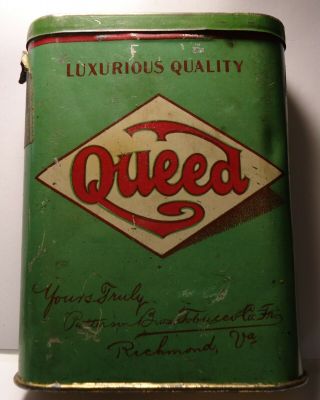 Rare Antique Vintage Queed Tobacco Pocket Tin Richmond Va,