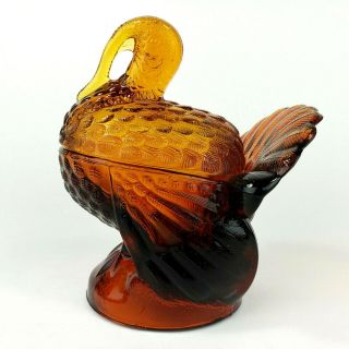Vintage L.  E.  Smith Amber Glass Covered 2 Piece Turkey Candy Dish