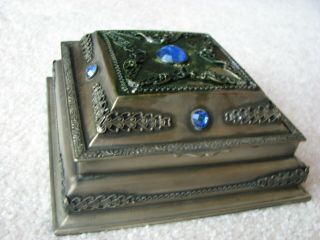Vintage La Tausca Pearls Metal Box With Faux Sapphires