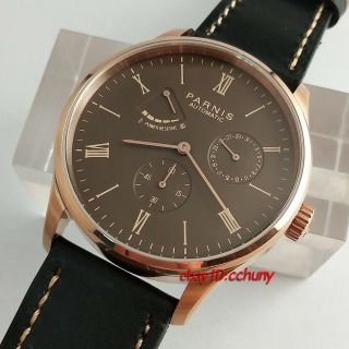 Parnis 42mm Rose Gold Case St1780 Power Reserve Automatic Wrist Watch 2573