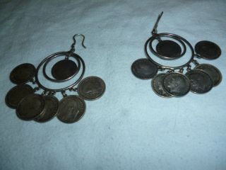 Vintage Earrings 3 Pence Coins Georgivs D.  G.  Britt; Omn Rex F.  D.  Ind Circa Early