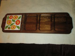 Vintage Lg 25.  5x7.  5 Wood Tile Cheese Board Mcm Midcentury Modern Teak Tile Knife