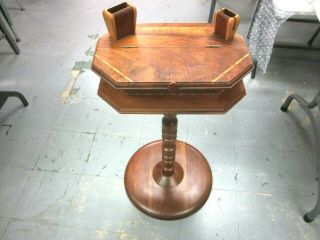 Vintage Mid Century Solid Walnut Inlaid Hand Crafted Smoking Stand