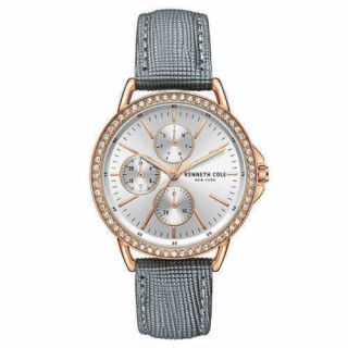 Kenneth Cole Ladies Kc51151008 Crystal Accented Silver Dial Multi - Function Watch