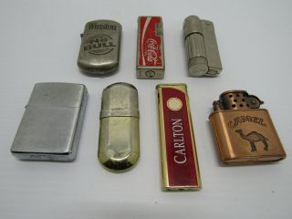 7 Old Lighters Coke Carlton Camel Winston Marlboro Collectible Tobacco
