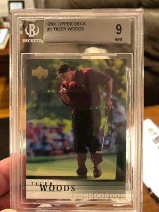 2001 01 Tiger Woods Upper Deck Ud Rookie Card Bgs 9 With 2 9.  5 Subs