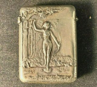 Antique Silver Vesta Case Match Safe Holder " Dianna The Huntress " Old