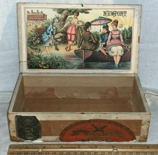 Antique Newport Wood Cigar Tobacco Box Victorian Lady Swimsuit Bathing Beauties