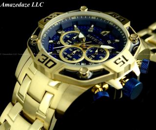 Invicta Men 52mm Pro Diver Scuba Chronograph Blue Fiber Glass Gold Tone Ss Watch