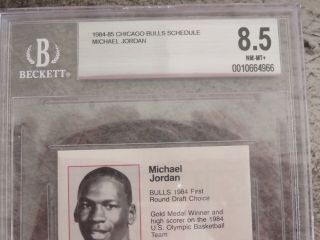 1984 - 85 Chicago Bulls Pocket Schedule Pre 1986 Fleer Michael Jordan BGS 8.  5 RC 2