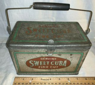 Antique Sweet Cuba Fine Cut Tobacco Tin Litho Lunch Box Pail Can Country Store
