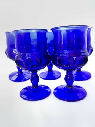 5 Vintage Indiana Cobalt Blue Glass King 