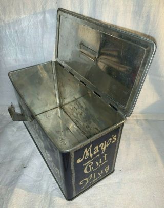 ANTIQUE MAYO ' S CUT PLUG TIN LITHO LUNCH BOX PAIL STYLE TOBACCO CAN COUNTRY STORE 3