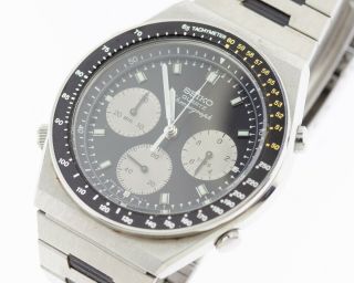 Mens Vintageseiko 7a28 - 7039 Black Dial Stainless Steel Chronograph Quartz Watch