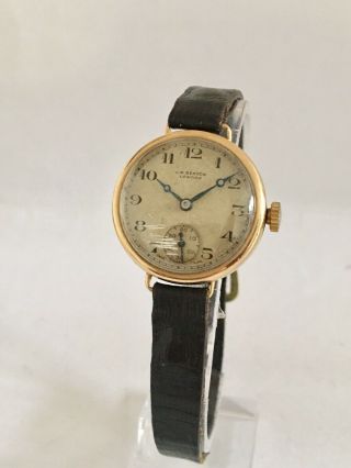 1930’s Vintage 9k Gold J.  W.  Benson London Ladies Mechanical Trench Watch