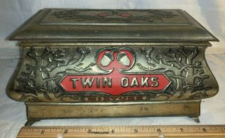Antique Twin Oaks Mixture Tobacco Tin Litho Humidor Can Vintage Country Store