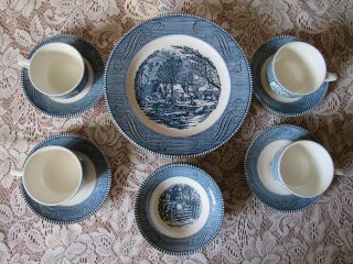 Vintage Royal China Currier & Ives The Old Grist Mills 16 Pc U.  S.  A.  Made