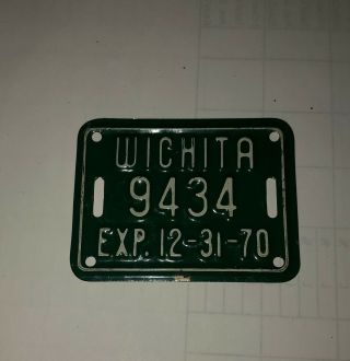 Vintage Bicycle License Plate 1970 Wichita,  Ks