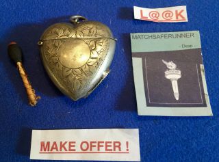 C.  1900 Engraved Figural Large Heart Match Holder Vesta Case Match Safe Striker