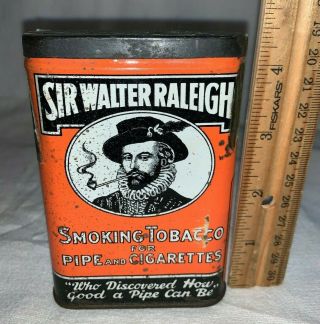 Antique Sir Walter Raleigh Tobacco Tin Litho Vertical Pocket Variation 3 Smoking