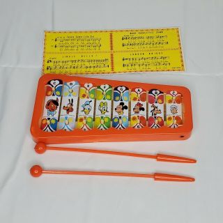 Vintage Walt Disney Toy Xylophone & Song Card Mickey & Minnie Mouse Donald Duck
