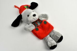 Gray Puppy Dog Christmas Stocking Puppet Plush Santa 