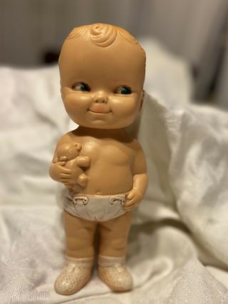 Vintage Baby Doll 1964’ Rubber Play Doll For Baby.  Squeeze Rattle 8” High.  Emson