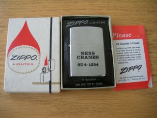 Vintage 1972 Advertising Zippo Lighter Never Fired Ness Cranes
