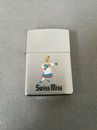 Vintage 1972 Swiss Miss Cocoa Girl Brushed Chrome Zippo Lighter Rare - Excelent