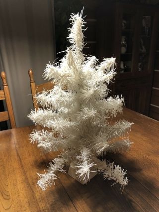 Rare Vintage Antique White Table Top Christmas Tree 23” Wooden Block W Mica