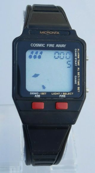 Rare 1980s (1983) Micronta Cosmic Fire Away Digital Watch/space Invaders Game