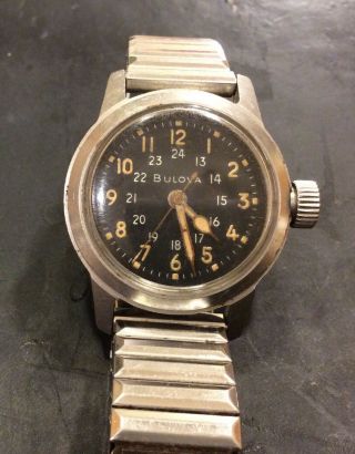 Vintage 1950’s Bulova Mil - W - 3818a 10bnch Stainless Steel Military Watch W/ Hack
