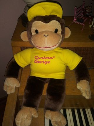 Vintage Gund 18”curious George Plush Stuffed Animal Monkey Yellow Shirt