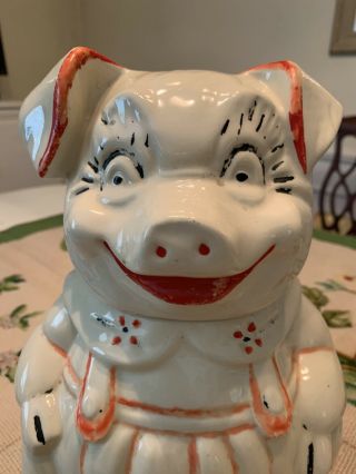 Vintage American Bisque Smiling Pig In Overalls Cookie Jar 3