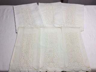 Set Of 6 Vintage Madeira Hand Towels With Scalloped Edge