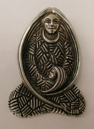 Vintage Taxco Sterling Silver Pin Pendant Tribal Mother And Child Heavy 21 Grams