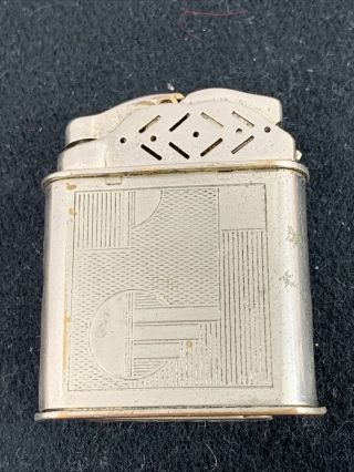 Vintage Unmarked Pocket Lighter With Art Deco Modernist Design French Tax Stamp