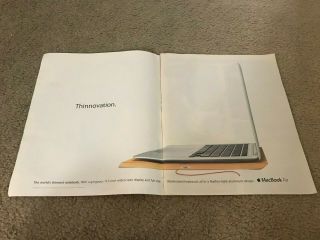 Vintage 2008 Apple Macbook Air Laptop Computer Poster Print Ad " Thinnovation "