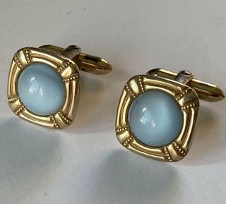 Vintage Art Deco Gold Filled 12k Gf Cuff Links Blue Moon Glow Stone Antique