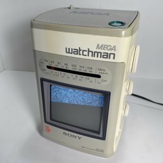 Vintage Sony Mega Watchman White Fd - 510 Am/fm Tv With Power Cable