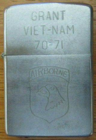 Vintage 1969 Brushed Chrome Zippo Lighter Vietnam 70 - 71 Airborne W/inscription