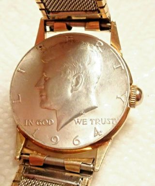 Vintage Elgin Direct Read Jump Hour Wristwatch Coin Silver Back Serviced 4