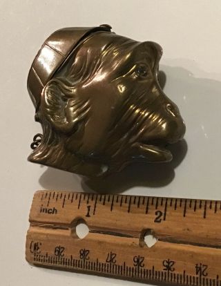 Antique Brass Victorian Organ Grinder Monkey Head w/ Hat Match Safe Vesta 1890’s 2