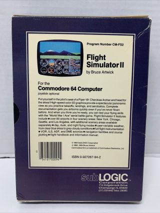 Flight Simulator II CM - FS2 SubLOGIC for Commodore 64 by Bruce Artwick 2