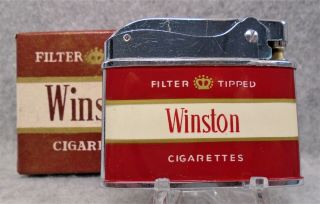 Vintage Winston Cigarettes Flat Advertising Lighter Htf