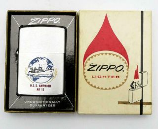 Vintage 1966 Zippo Lighter Vietnam Era Uss Amphion Ar 13 Two Sided Near