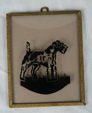 Vintage Convex Frame Reverse Painting On Glass Silhouette Scottie Dog